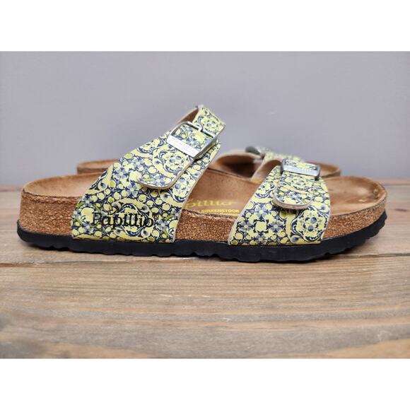 Papillio Shoes - Birkenstock Papillio Navy & Chamomile Kaleidoscope Sydney Two Strap Slide L6 M4